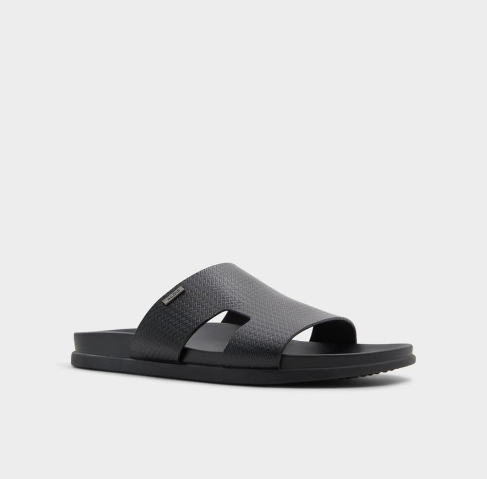 ALDO Mens Mondi Black Slide Sandals 9M Monochrome Elevated Casual Streetwear